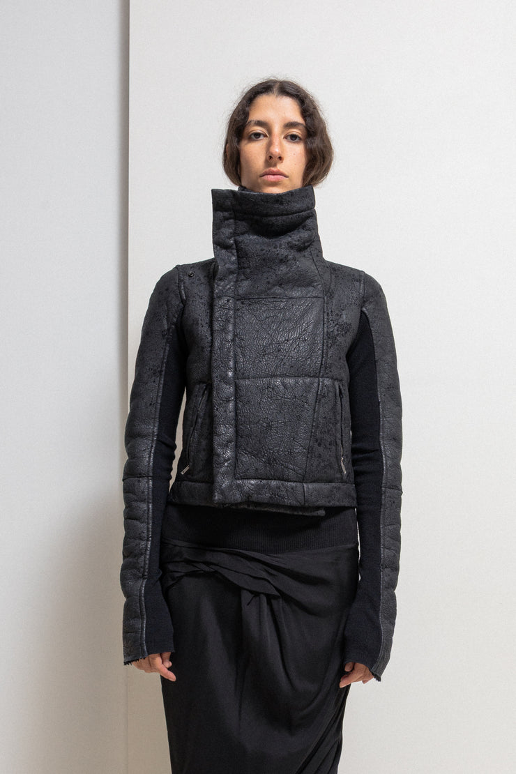 RICK OWENS - FW03 "TRUCKER" Thick textured lamb leather jacket with matching fleece