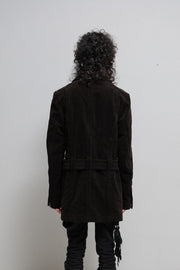 ANN DEMEULEMEESTER - Cotton velvet coat with inner belt and side zippers (early 00's)