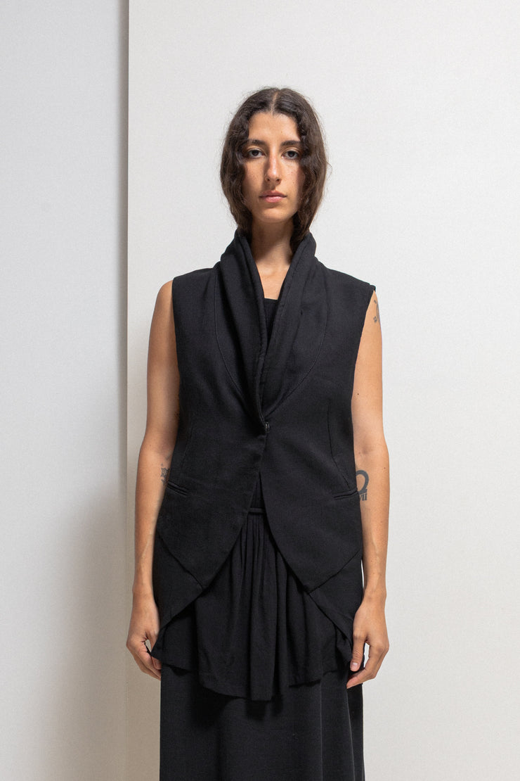 ANN DEMEULEMEESTER - Fleece wool vest with padded collar and silk back