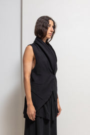 ANN DEMEULEMEESTER - Fleece wool vest with padded collar and silk back