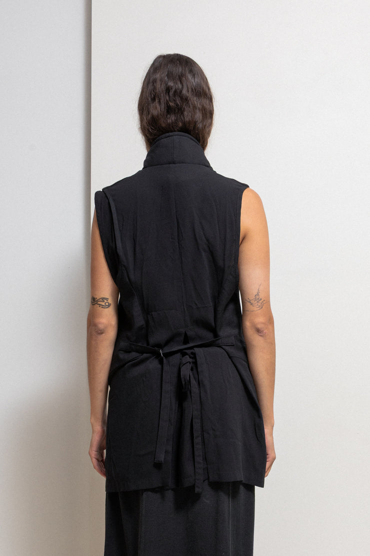 ANN DEMEULEMEESTER - Fleece wool vest with padded collar and silk back