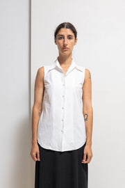OLIVIER THEYSKENS - Early 2000’s Sleeveless cotton shirt with satin details