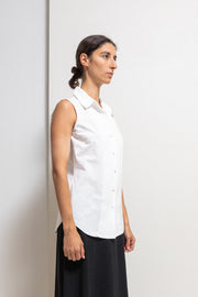 OLIVIER THEYSKENS - Early 2000’s Sleeveless cotton shirt with satin details