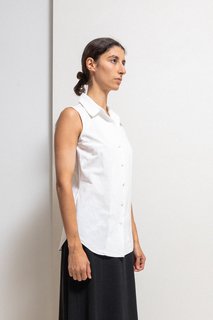 OLIVIER THEYSKENS - Early 2000’s Sleeveless cotton shirt with satin details