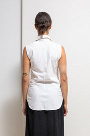 OLIVIER THEYSKENS - Early 2000’s Sleeveless cotton shirt with satin details