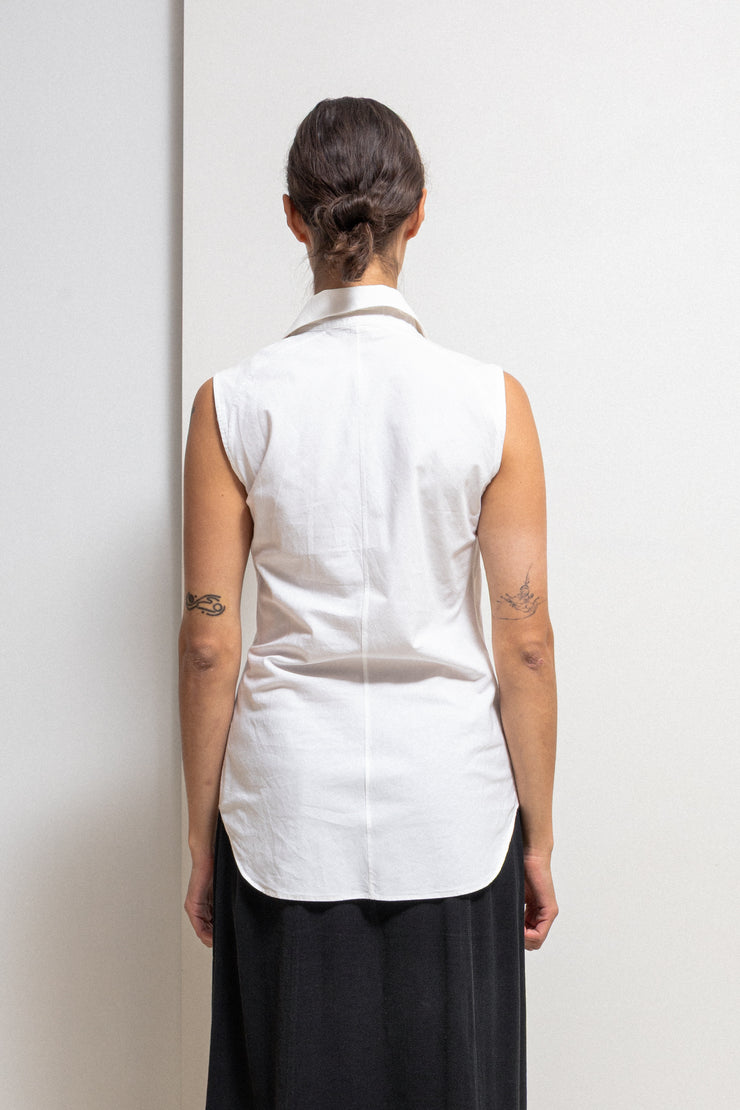 OLIVIER THEYSKENS - Early 2000’s Sleeveless cotton shirt with satin details