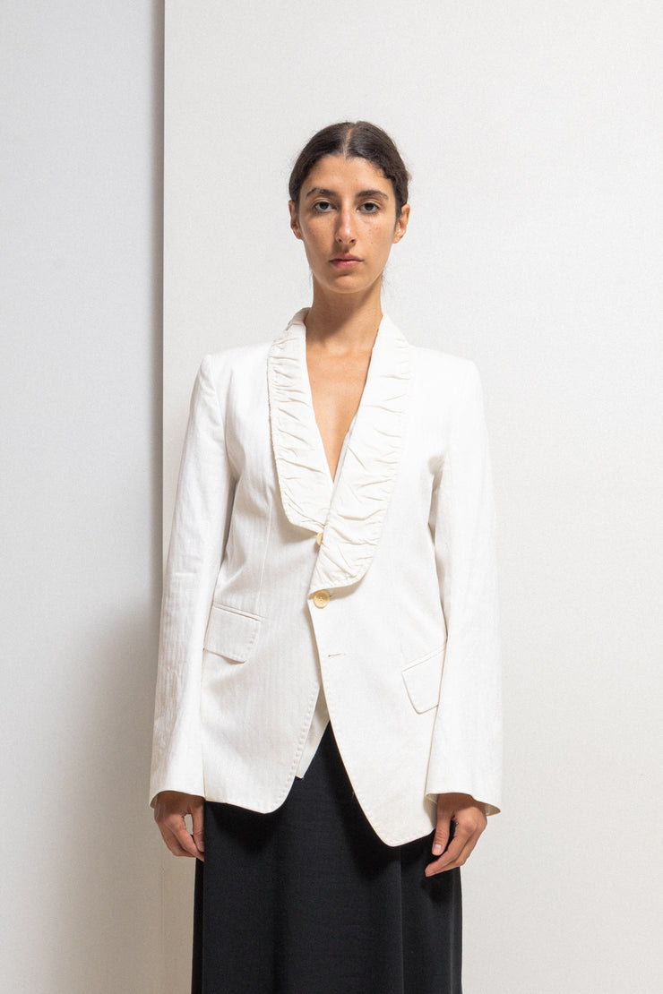 ANN DEMEULEMEESTER - SS05 Tonal striped white blazer with pleated lapels