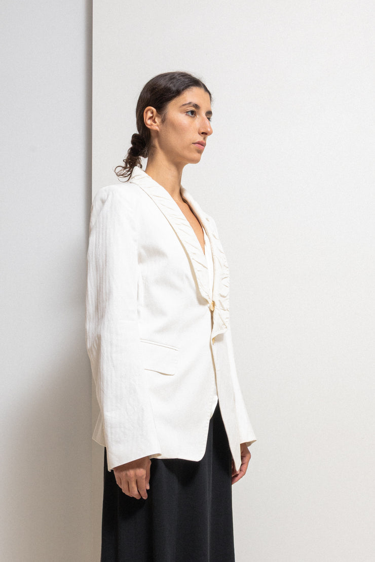 ANN DEMEULEMEESTER - SS05 Tonal striped white blazer with pleated lapels