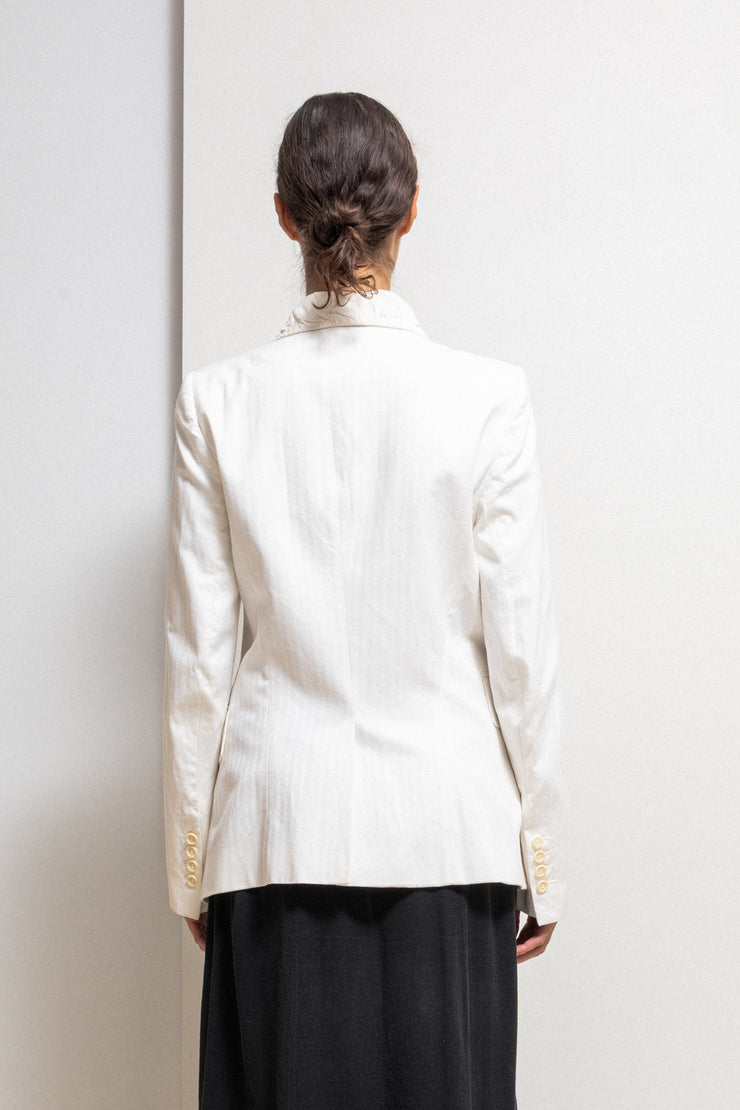ANN DEMEULEMEESTER - SS05 Tonal striped white blazer with pleated lapels