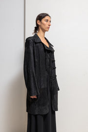 ANN DEMEULEMEESTER - FW02 Long textured leather coat with leather straps