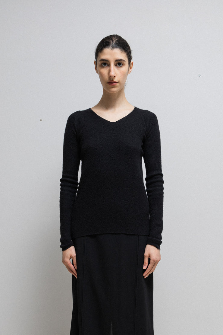 RICK OWENS - FW12 "MOUNTAIN" V neck cashmere sweater with ribbed sleeves