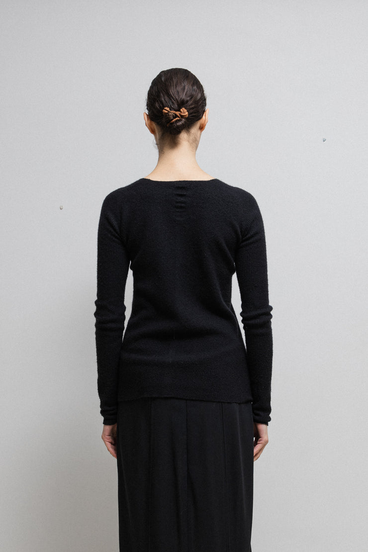 RICK OWENS - FW12 "MOUNTAIN" V neck cashmere sweater with ribbed sleeves