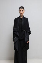 RICK OWENS - Long textured coat with an oversized lamb leather trimmed collar