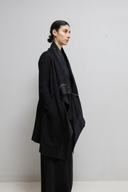 RICK OWENS - Long textured coat with an oversized lamb leather trimmed collar