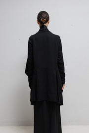 RICK OWENS - Long textured coat with an oversized lamb leather trimmed collar