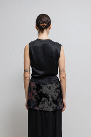 ANN DEMEULEMEESTER - 1994 Silk blend vest with a mesh floral patterned panel and straps