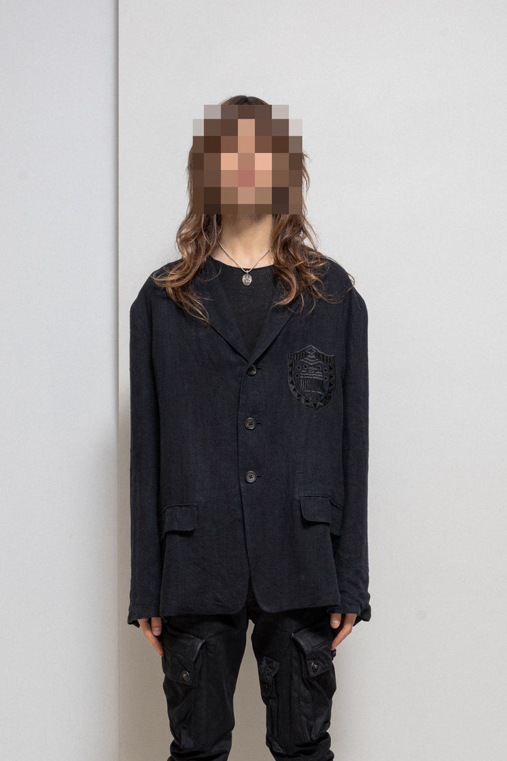 YOHJI YAMAMOTO POUR HOMME - SS87 Linen costume jacket with chest embroidery
