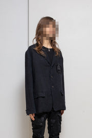 YOHJI YAMAMOTO POUR HOMME - SS87 Linen costume jacket with chest embroidery