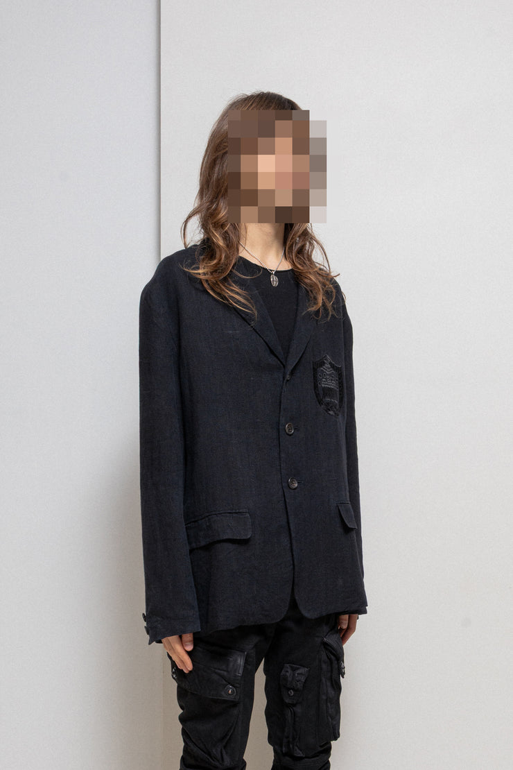 YOHJI YAMAMOTO POUR HOMME - SS87 Linen costume jacket with chest embroidery