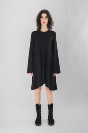ANN DEMEULEMEESTER - Wool dress with textured silk hem (90's)