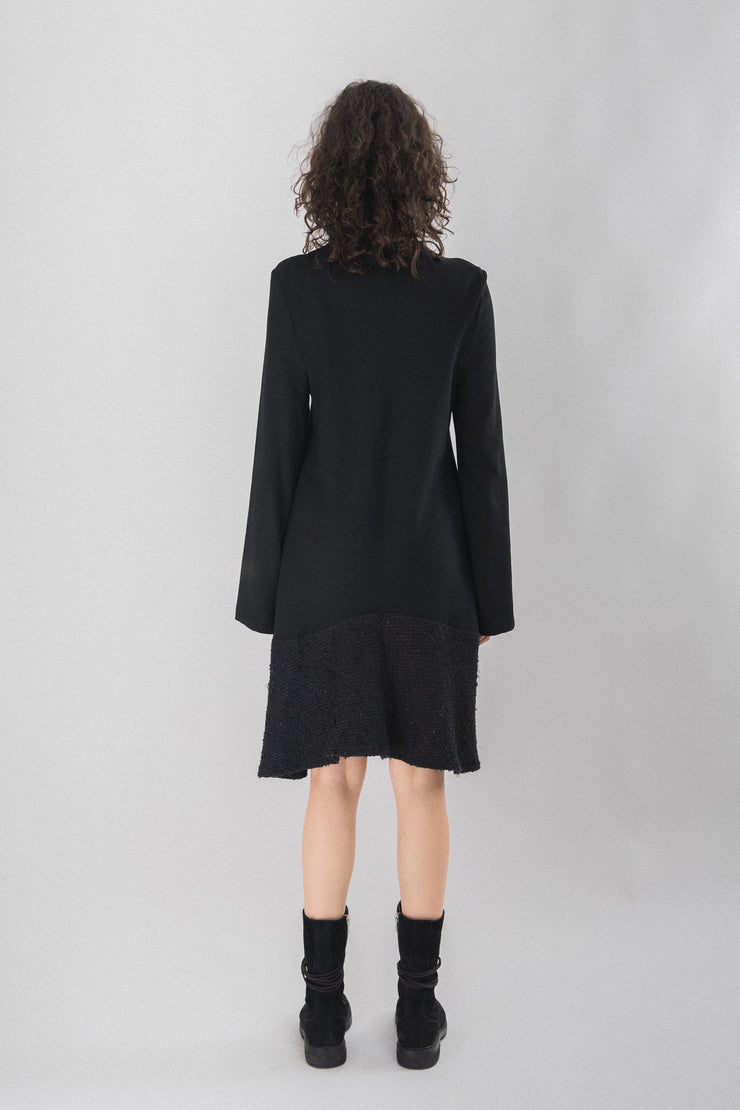 ANN DEMEULEMEESTER - Wool dress with textured silk hem (90&