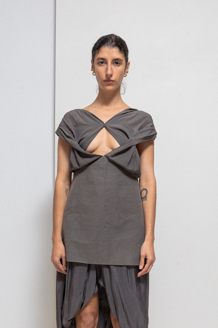 RICK OWENS - SS10 « RELEASE » Textured silk cutout top with thick cotton panel (runway)