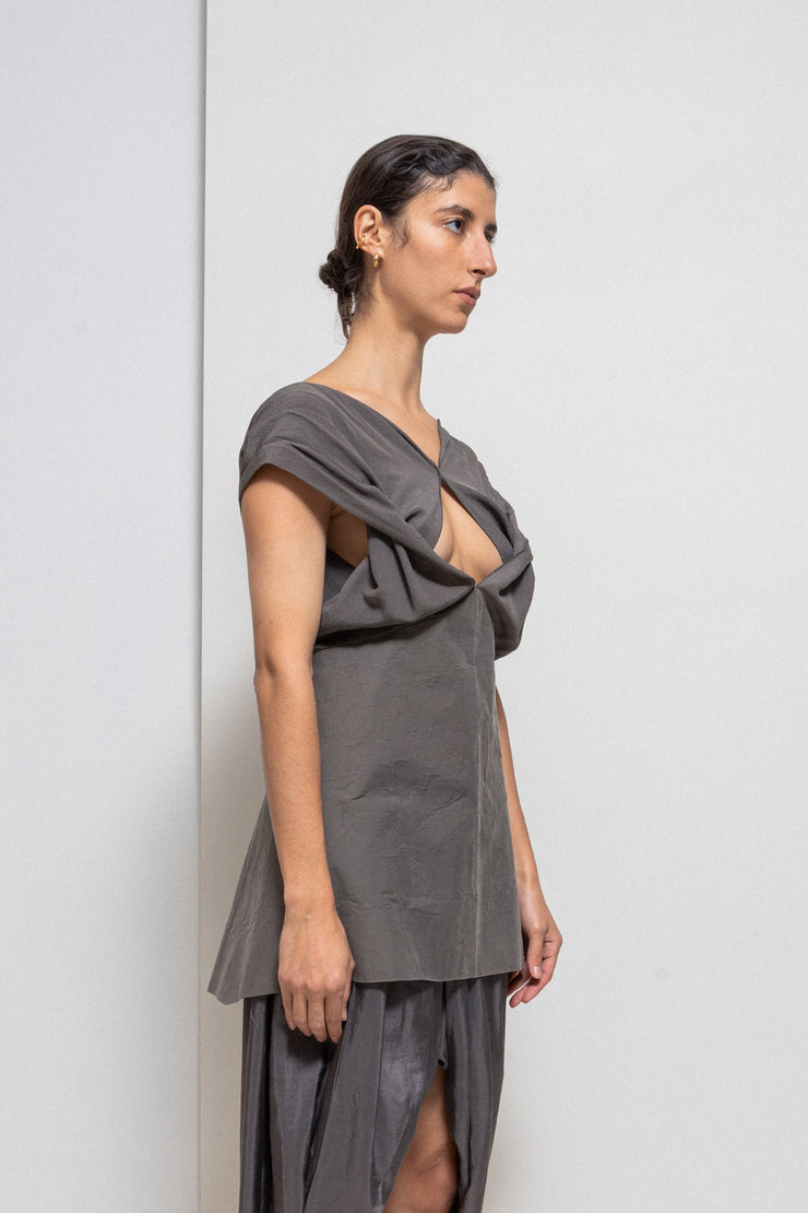 RICK OWENS - SS10 « RELEASE » Textured silk cutout top with thick cotton panel (runway)