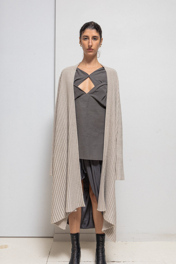 RICK OWENS for REVILLON - FW04 Thick cashmere blend extra long ribbed cardigan
