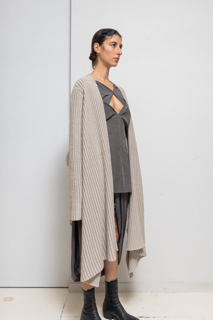 RICK OWENS for REVILLON - FW04 Thick cashmere blend extra long ribbed cardigan