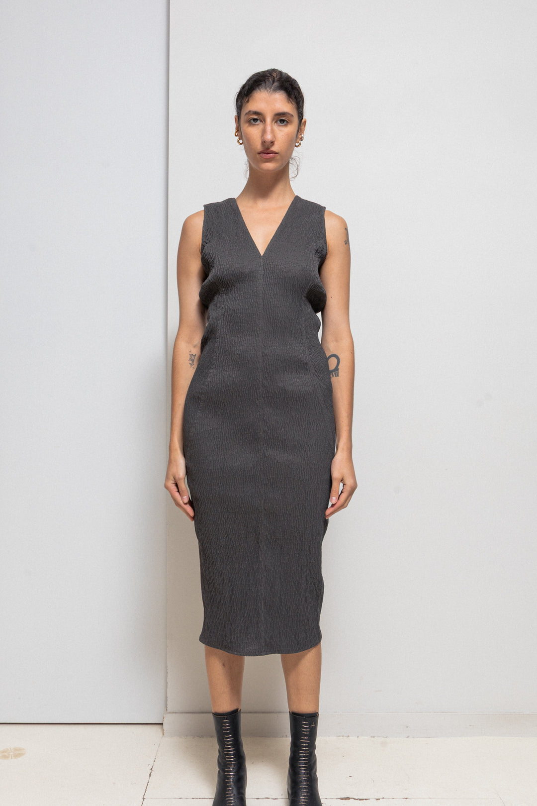 RICK OWENS - SS17 « WALRUS » Textured pleats stretch dress