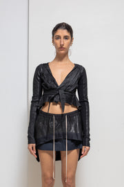 RICK OWENS - SS09 « STRUTTER » Blistered lamb leather cropped jacket with straps to tie up