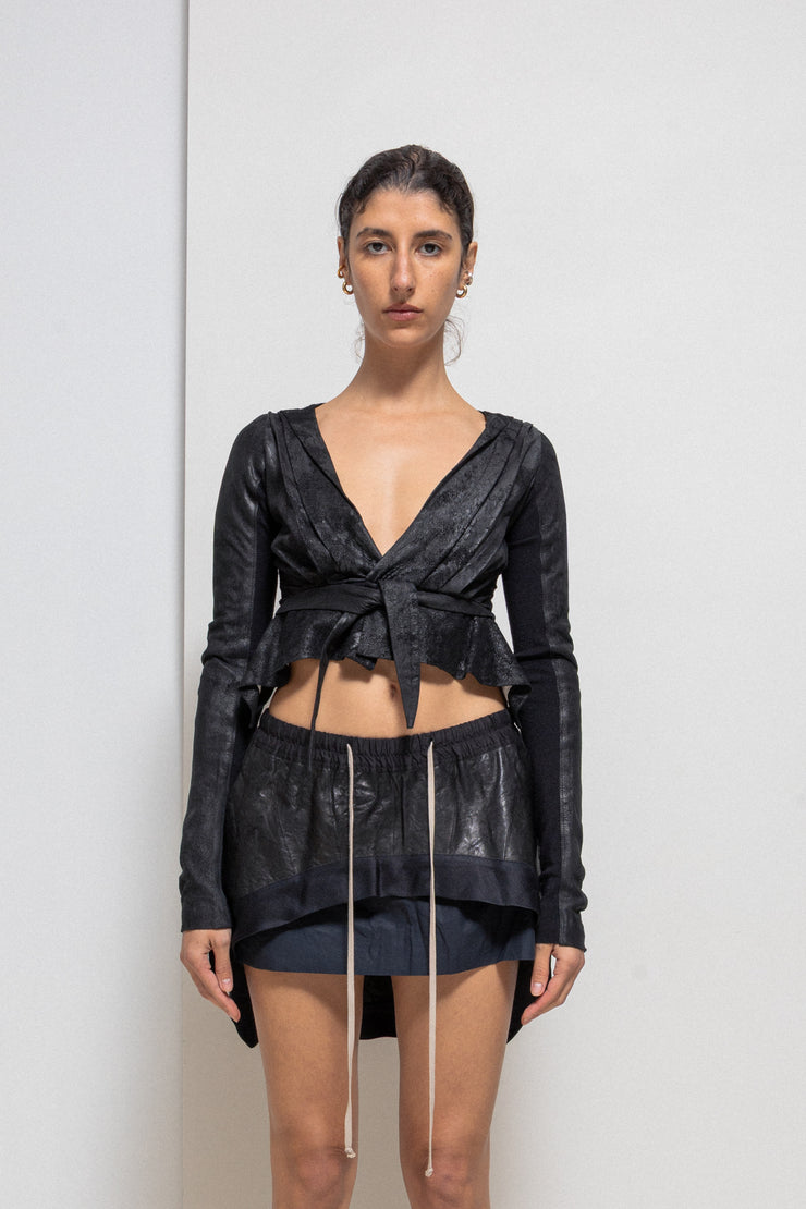 RICK OWENS - SS09 « STRUTTER » Blistered lamb leather cropped jacket with straps to tie up