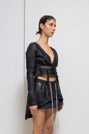RICK OWENS - SS09 « STRUTTER » Blistered lamb leather cropped jacket with straps to tie up