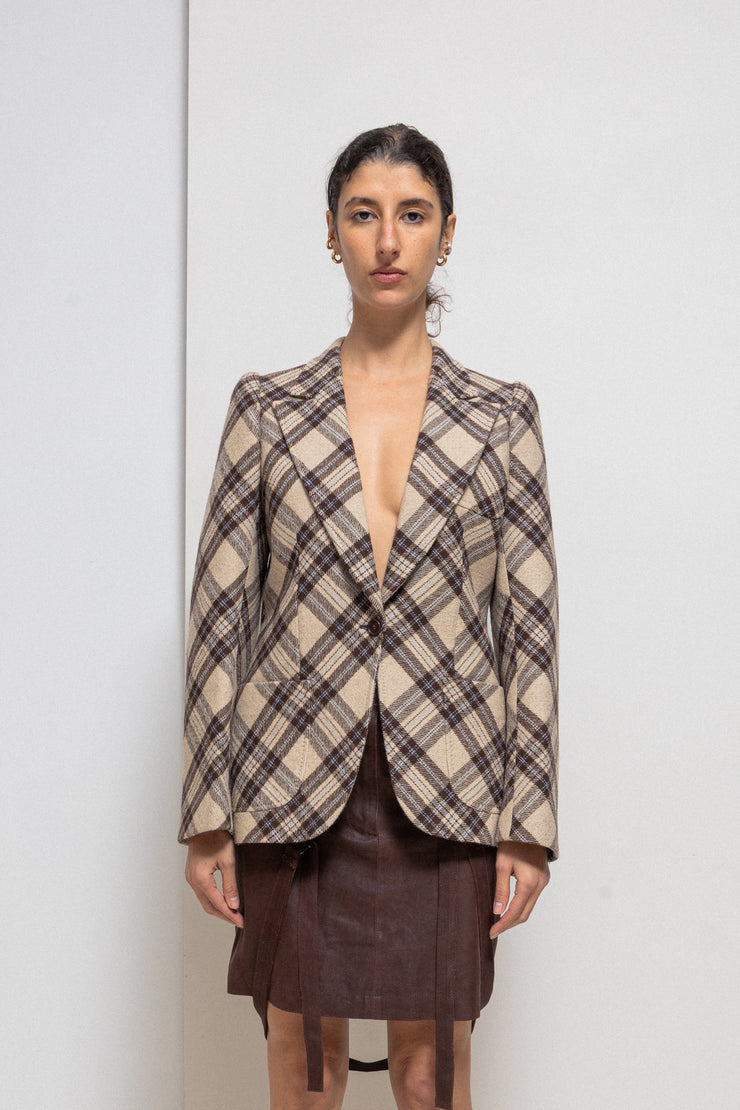 ALEXANDER MCQUEEN - FW00 "Eshu" Plaid pattern virgin wool tailored jacket with signature lining