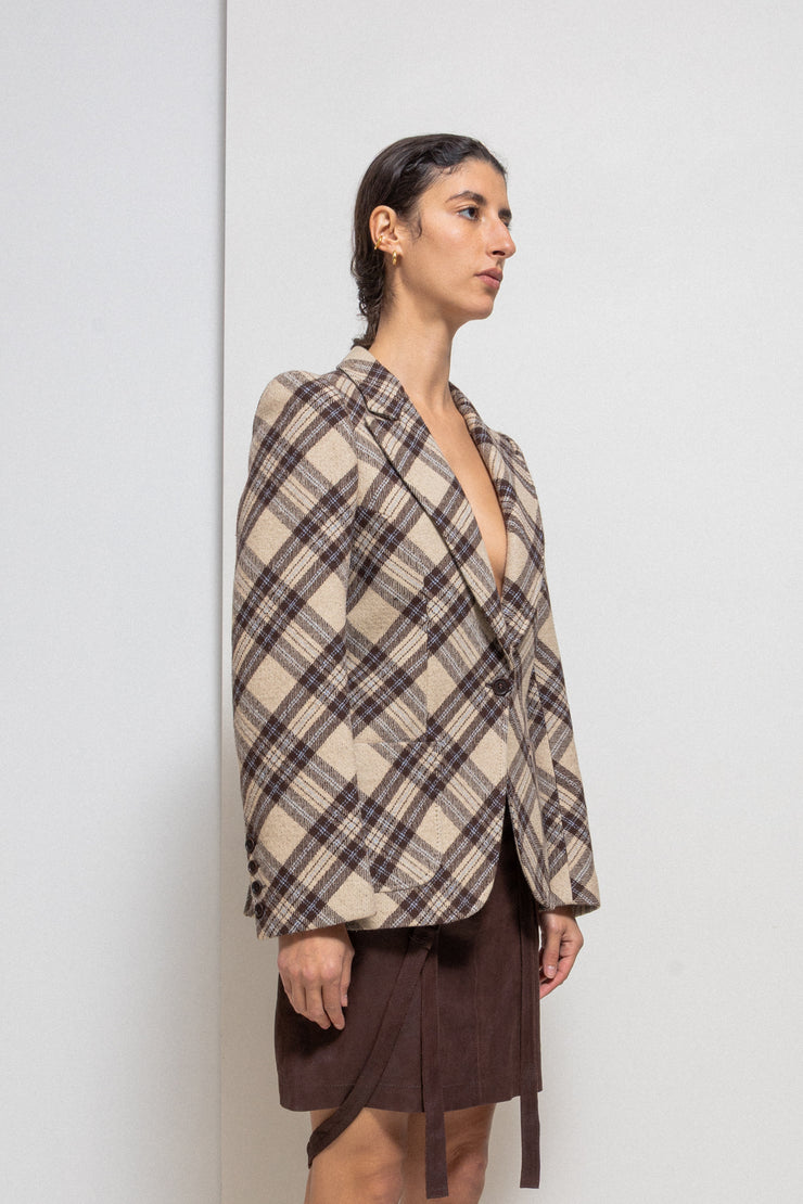 ALEXANDER MCQUEEN - FW00 "Eshu" Plaid pattern virgin wool tailored jacket with signature lining