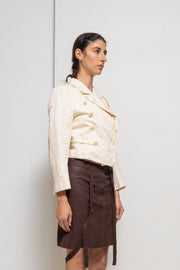 ANN DEMEULEMEESTER - Cotton + linen double breasted cream cropped jacket