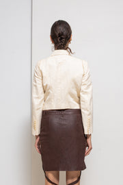 ANN DEMEULEMEESTER - Cotton + linen double breasted cream cropped jacket