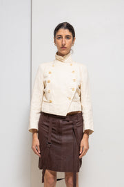 ANN DEMEULEMEESTER - Cotton + linen double breasted cream cropped jacket
