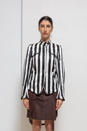 ANN DEMEULEMEESTER - SS08 100% silk striped jacket with standing collar (runway)