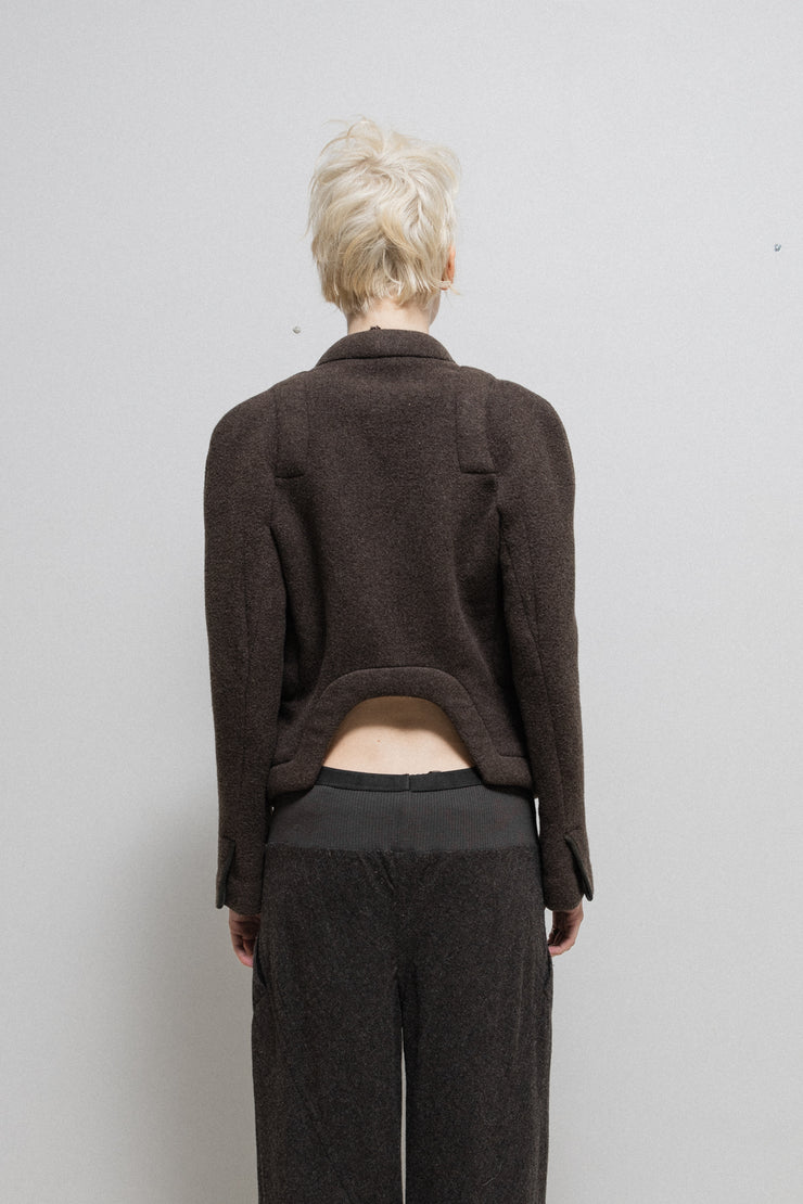 RICK OWENS x REVILLON - FW04 Cashmere jacket with circular cutout and padded trims