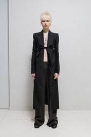 RICK OWENS - Long coat with back straps and triangular shoulders