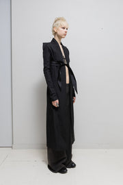 RICK OWENS - Long coat with back straps and triangular shoulders