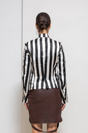 ANN DEMEULEMEESTER - SS08 100% silk striped jacket with standing collar (runway)