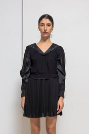 UNDERCOVER - FW09 "Earmuff Maniac" Silk pleated dress with contrasting panels (runway)