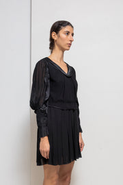 UNDERCOVER - FW09 "Earmuff Maniac" Silk pleated dress with contrasting panels (runway)