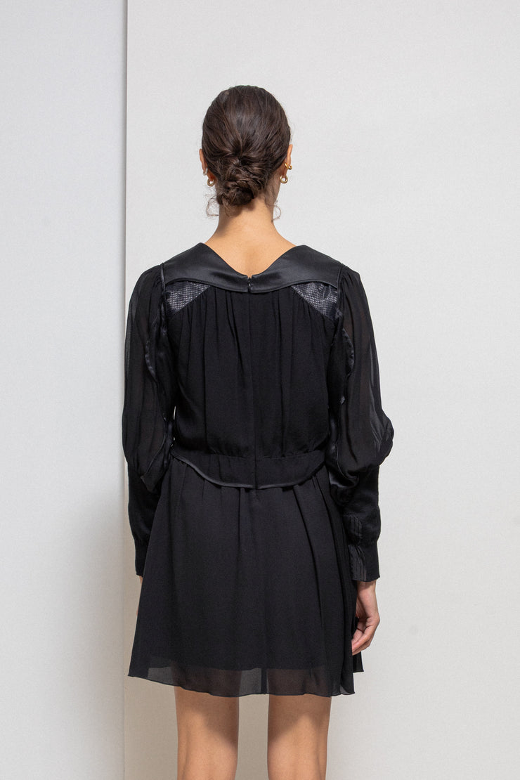 UNDERCOVER - FW09 "Earmuff Maniac" Silk pleated dress with contrasting panels (runway)