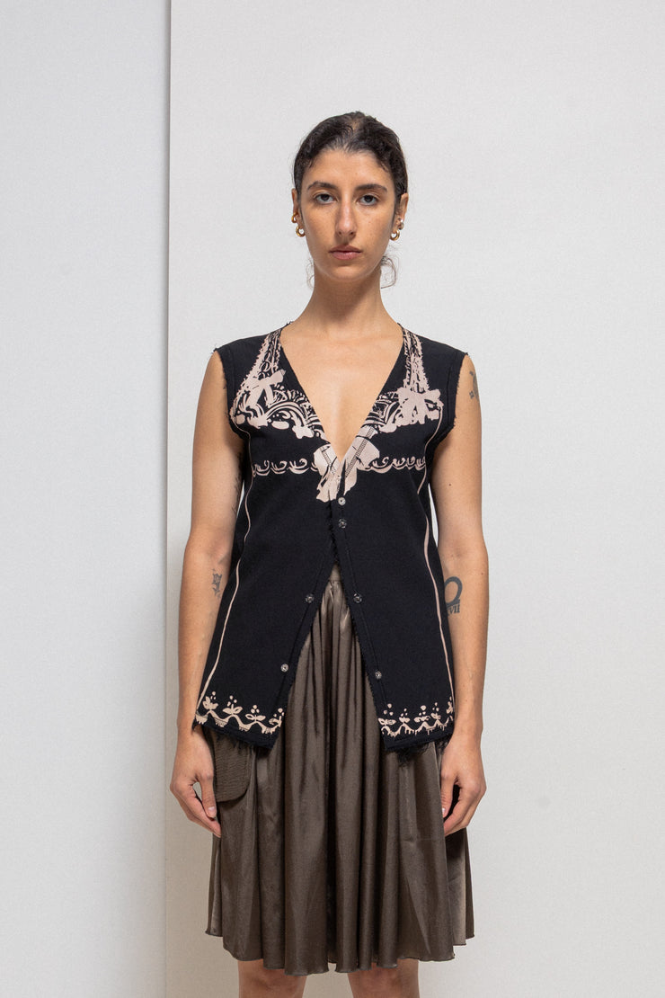 UNDERCOVER - FW03 "Paper Doll" Printed wool vest with snap buttons