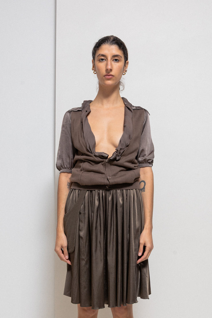 UNDERCOVER - SS07 "Purple" double layer cotton blouse with pleated collar (runway)