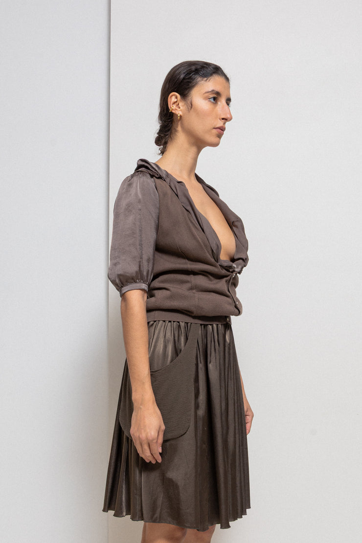UNDERCOVER - SS07 "Purple" double layer cotton blouse with pleated collar (runway)