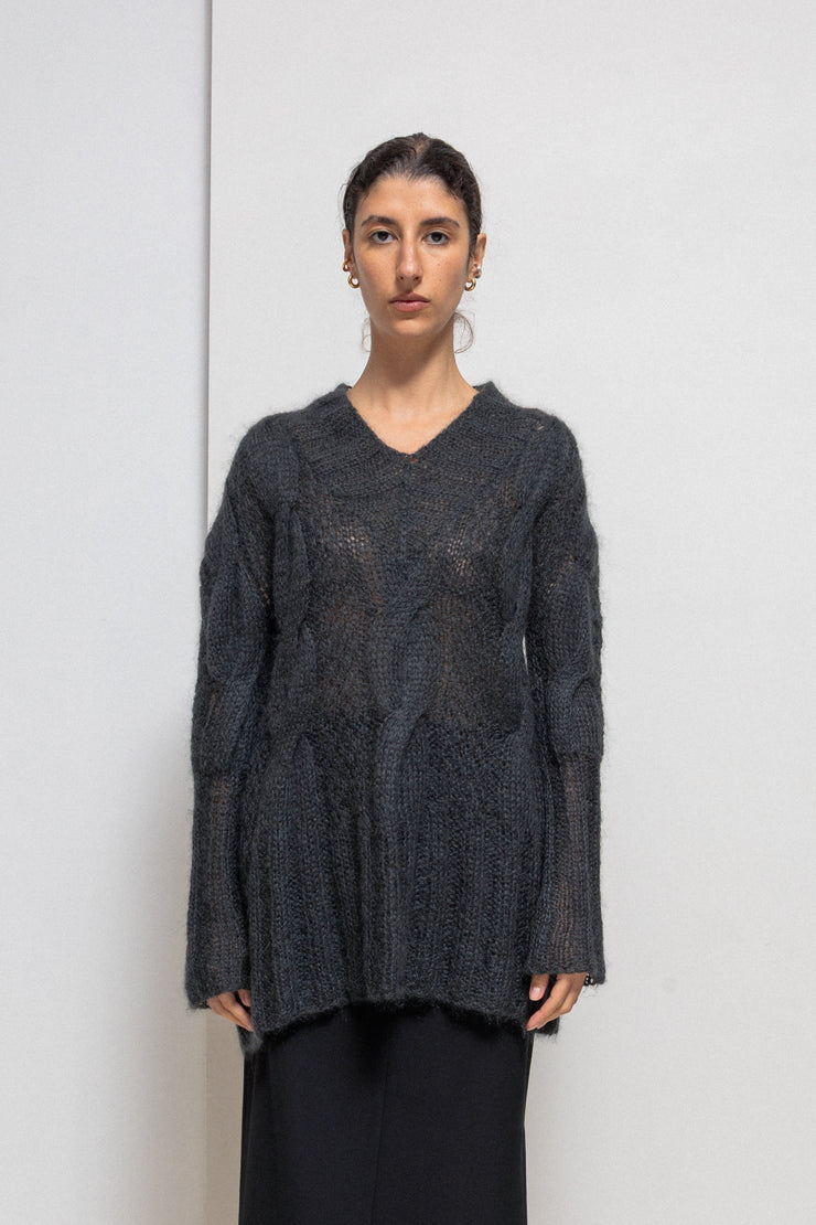 UNDERCOVER - FW05 "Arts and Crafts" Mohair wool blend braided sweater
